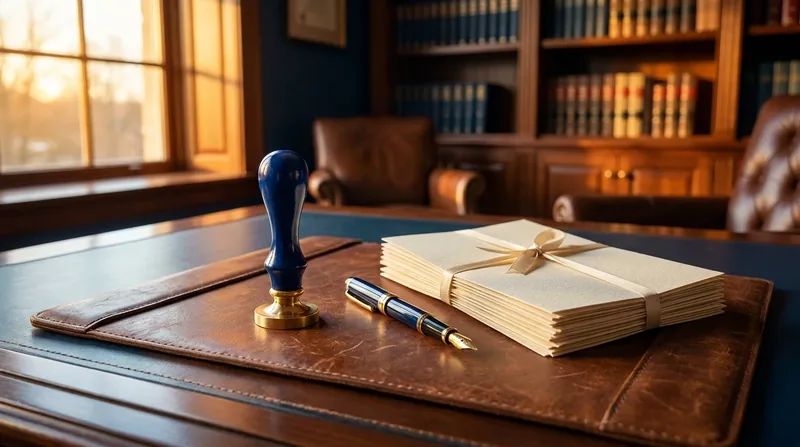 Embossing seal, pen and documents on a desk, Mississippi Professional LLC (PLLC)